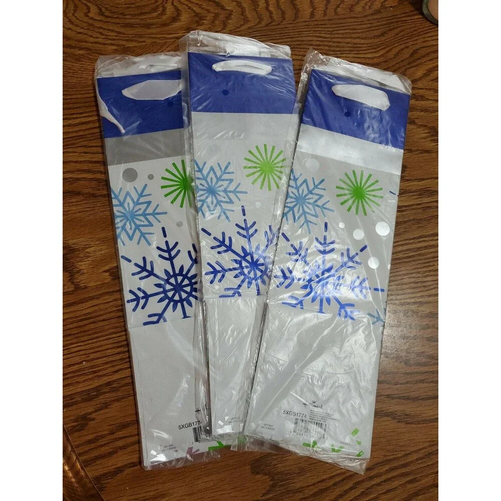 Hallmark Holiday Bottle Gift Bags, Snowflakes (Pack Of 3) Blue
